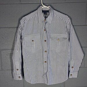 Classiques Du Sport Blue & White Stripe Oxford Men's Dress Shirt - Small
